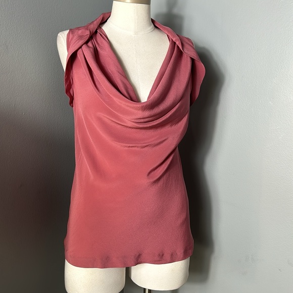 J. Crew Silk Rose Color Pink Women's Elegant Cowl Neck Sleeveless Solid Blouse S - Picture 2 of 8
